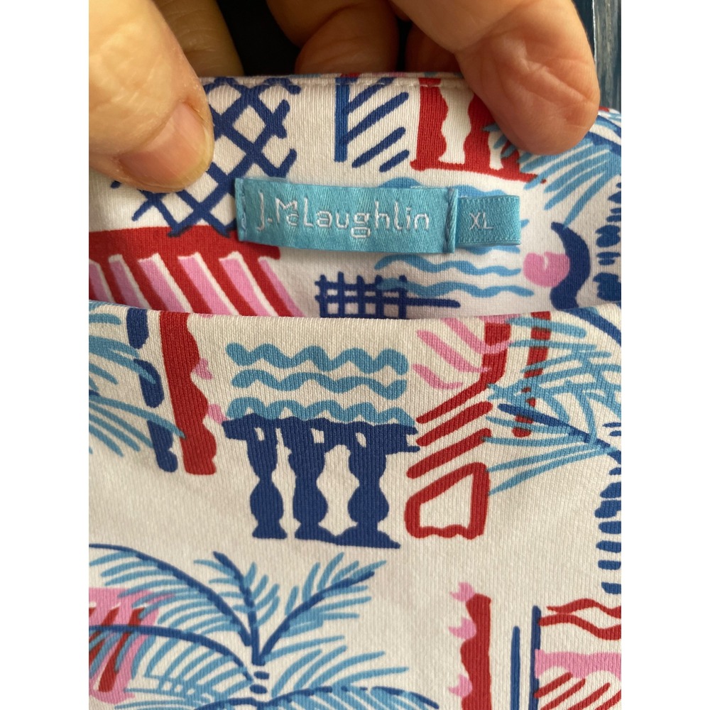 J.McLaughlin Top Catalina Cloth Tropical Palm Print Boat Neck Top XL - Picture 3 of 6